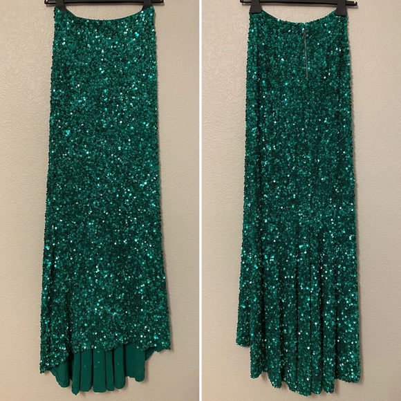 Alice + Olivia Emerald Green Sequins Mermaid Maxi Skirt - 2 - Picture 2 of 8